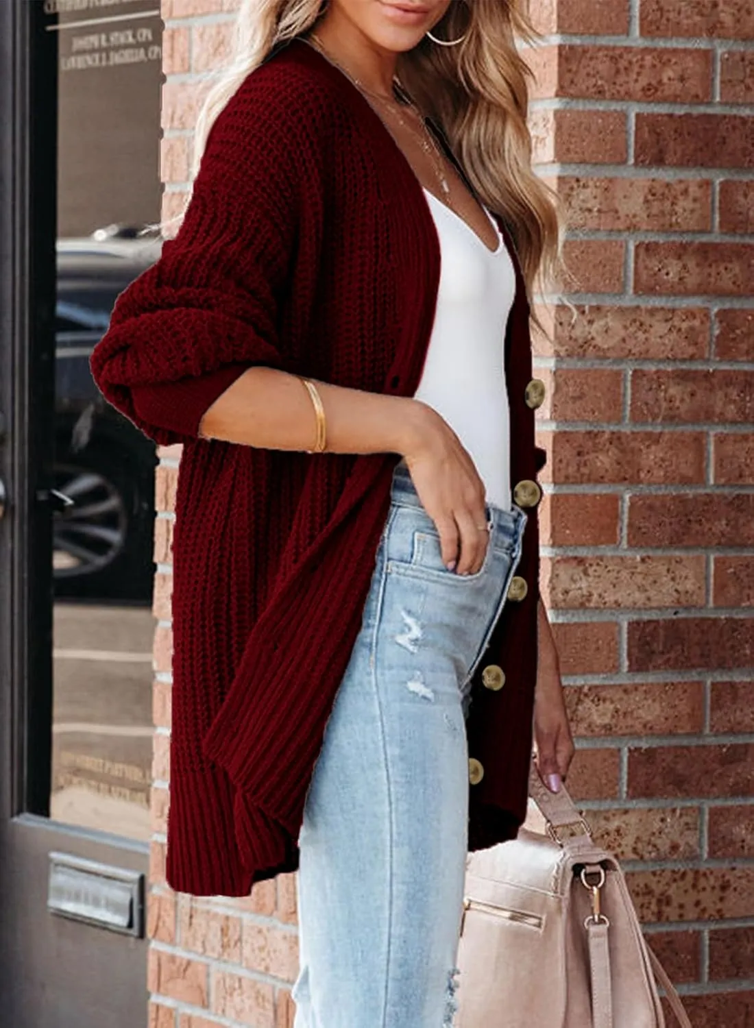 SHEWIN Women's Casual Long Sleeve Button Open Front Lightweight Cardigan Soft Cable Knit Sweater Outwear