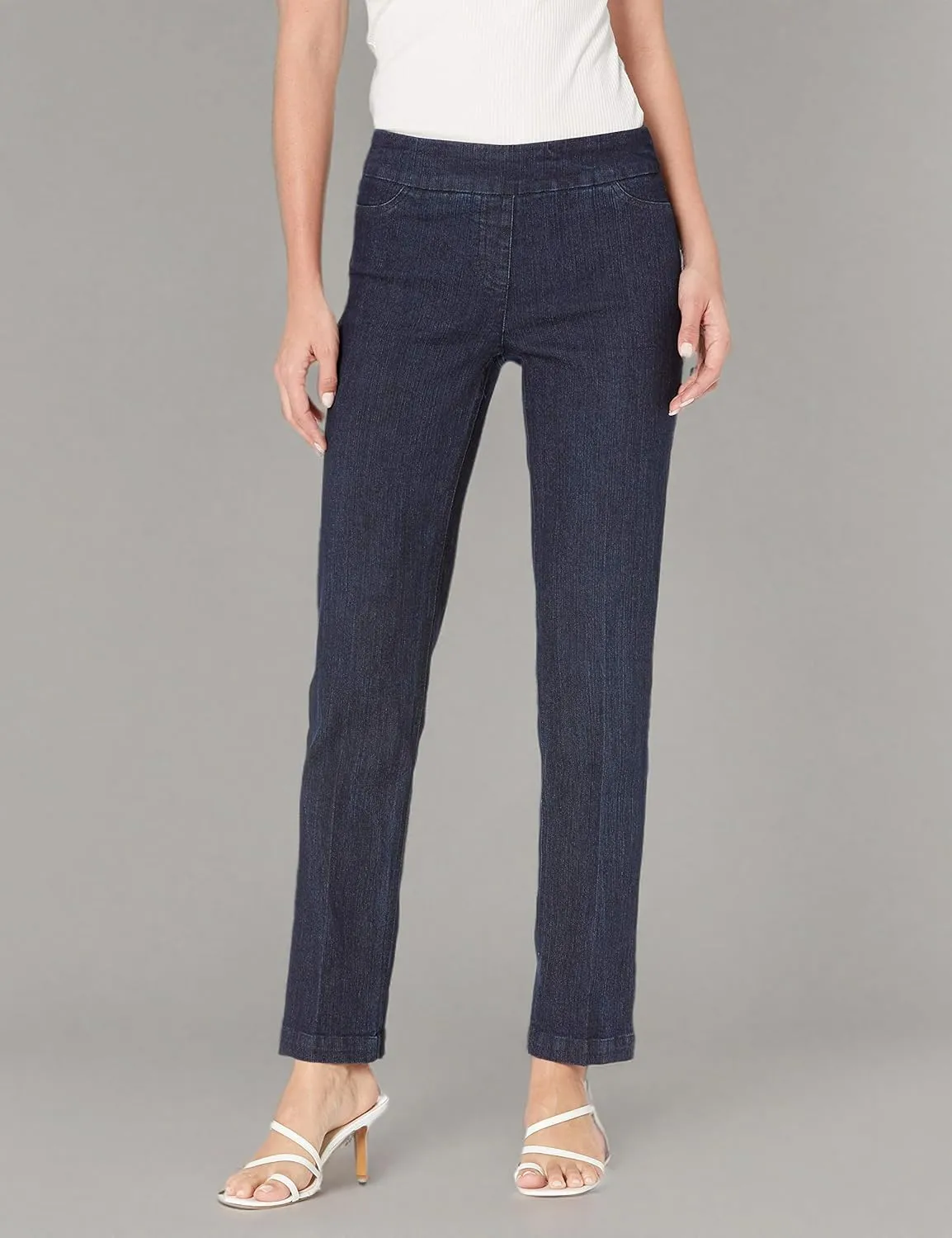 SLIM-SATION Women's Wide Band Pull-on Relaxed Leg Pant with Tummy Control