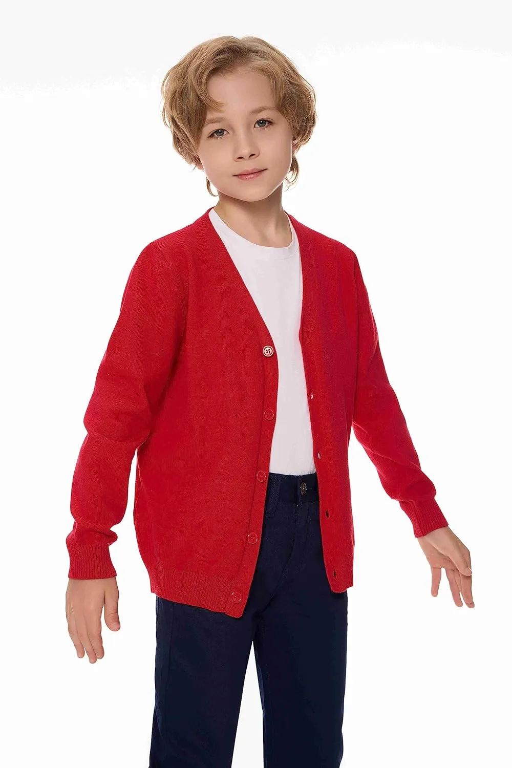 SMINLING Pinker Boys School Uniform Cardigan Sweater V-Neck Soft Cotton Clothing
