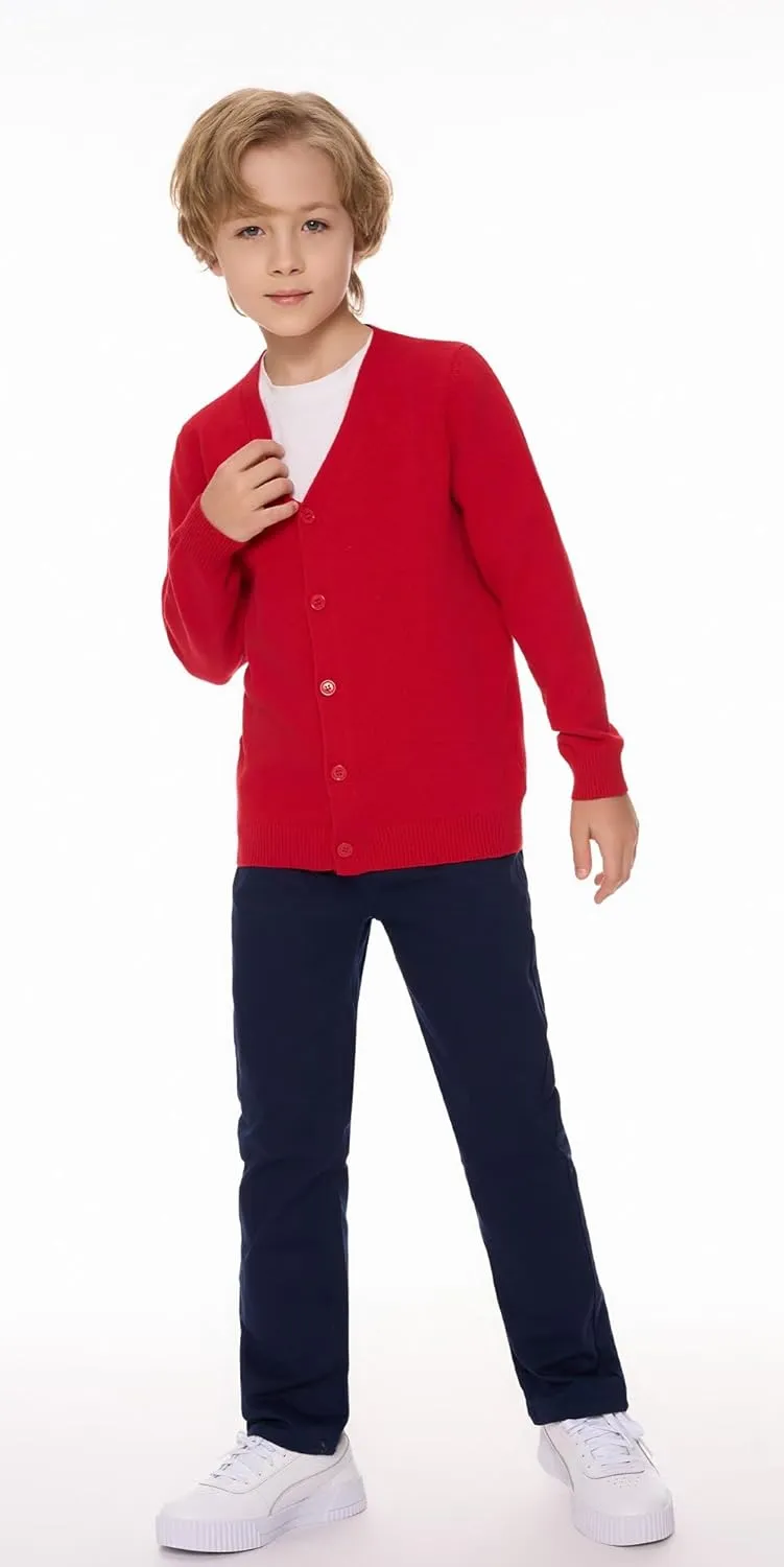 SMINLING Pinker Boys School Uniform Cardigan Sweater V-Neck Soft Cotton Clothing