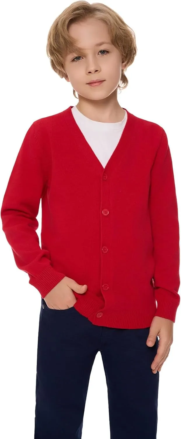 SMINLING Pinker Boys School Uniform Cardigan Sweater V-Neck Soft Cotton Clothing