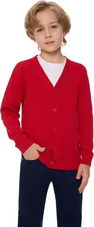 SMINLING Pinker Boys School Uniform Cardigan Sweater V-Neck Soft Cotton Clothing
