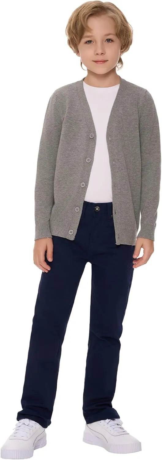 SMINLING Pinker Boys School Uniform Cardigan Sweater V-Neck Soft Cotton Clothing