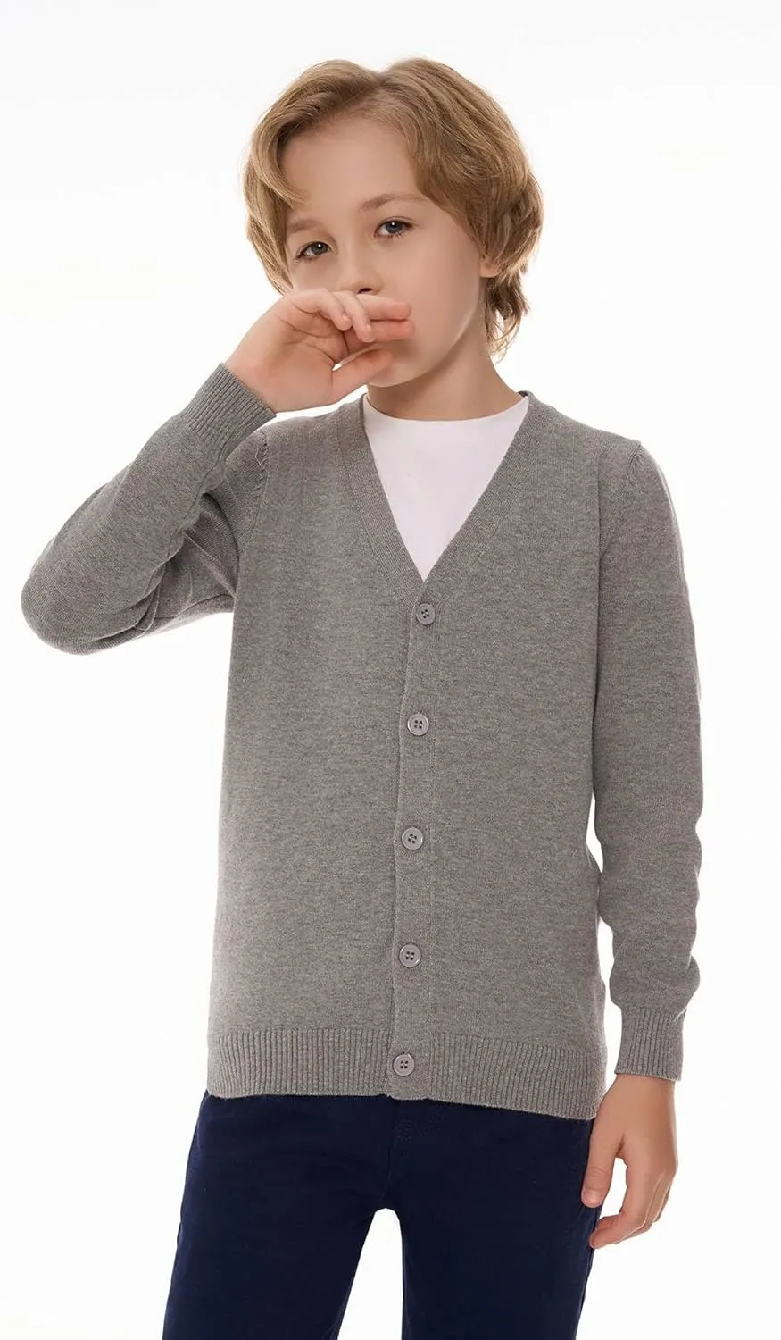 SMINLING Pinker Boys School Uniform Cardigan Sweater V-Neck Soft Cotton Clothing