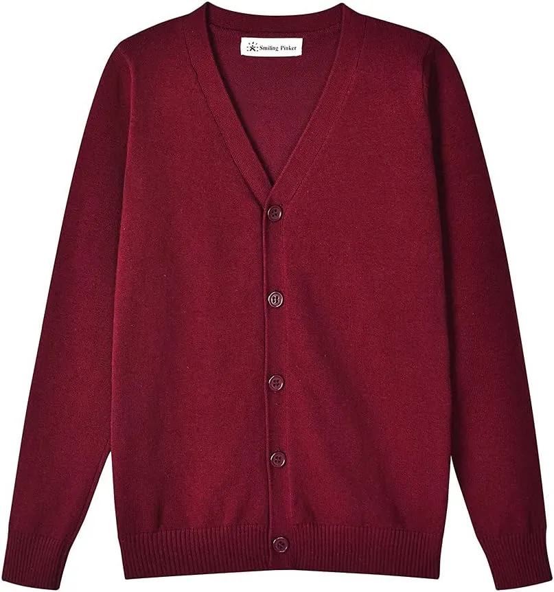 SMINLING Pinker Boys School Uniform Cardigan Sweater V-Neck Soft Cotton Clothing