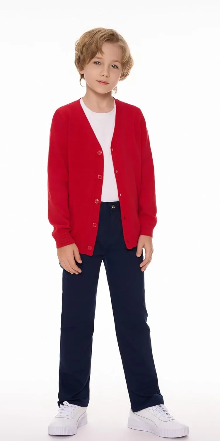 SMINLING Pinker Boys School Uniform Cardigan Sweater V-Neck Soft Cotton Clothing