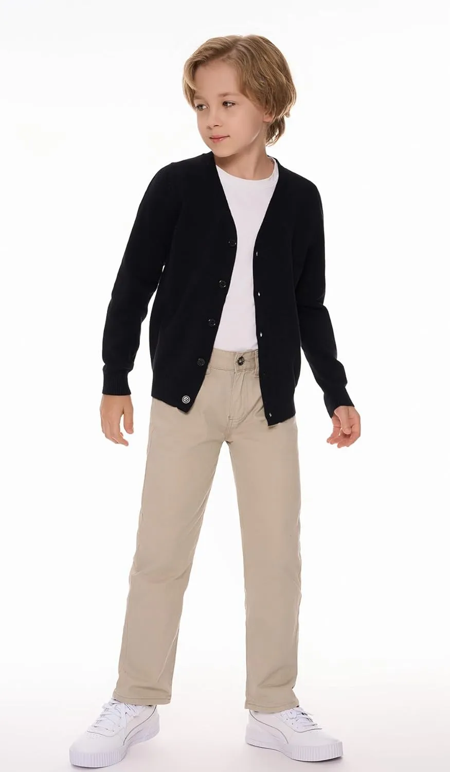 SMINLING Pinker Boys School Uniform Cardigan Sweater V-Neck Soft Cotton Clothing