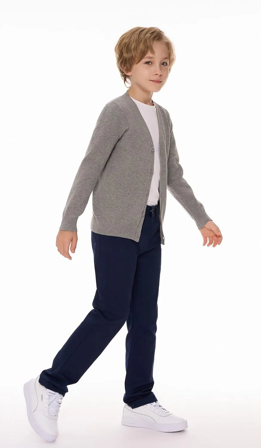 SMINLING Pinker Boys School Uniform Cardigan Sweater V-Neck Soft Cotton Clothing