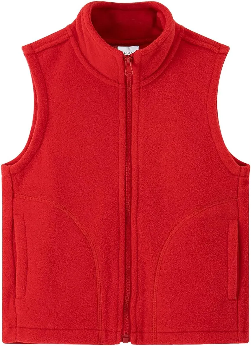 Spring&Gege Boys Full Zip Polar Fleece Vest Sleeveless Outwear Warm Jacket with Pockets (3-12 Years)