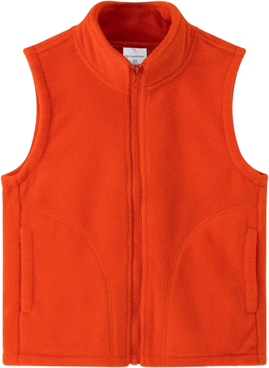 Spring&Gege Boys Full Zip Polar Fleece Vest Sleeveless Outwear Warm Jacket with Pockets (3-12 Years)