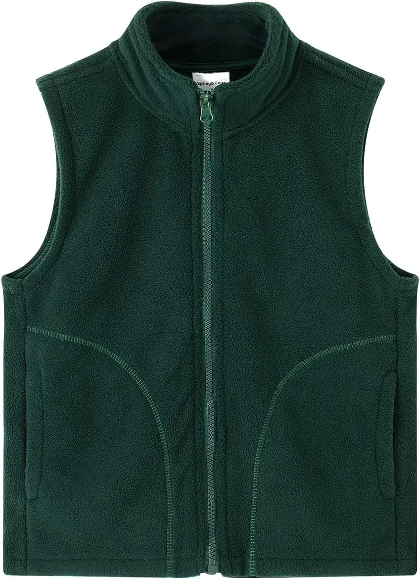 Spring&Gege Boys Full Zip Polar Fleece Vest Sleeveless Outwear Warm Jacket with Pockets (3-12 Years)