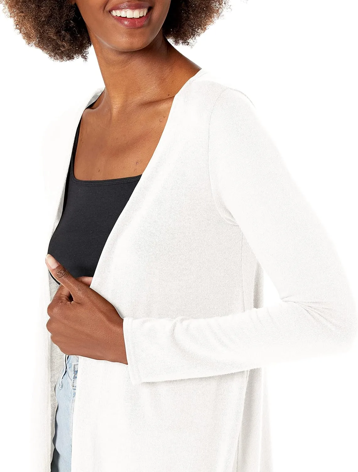 Star Vixen Women's Plus Size Long Sleeve Open Front Casual Cardigan Duster Length in Light Weight Sweater Knit