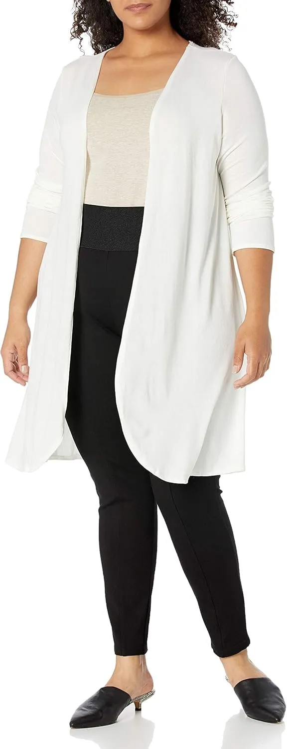 Star Vixen Women's Plus Size Long Sleeve Open Front Casual Cardigan Duster Length in Light Weight Sweater Knit