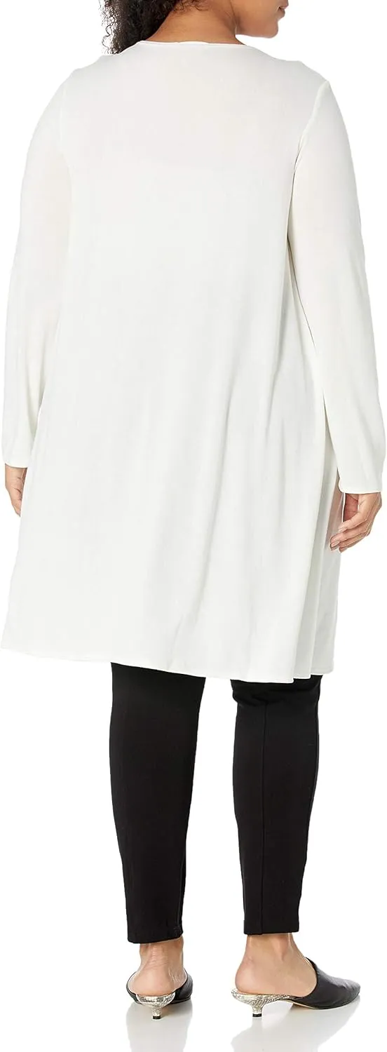 Star Vixen Women's Plus Size Long Sleeve Open Front Casual Cardigan Duster Length in Light Weight Sweater Knit