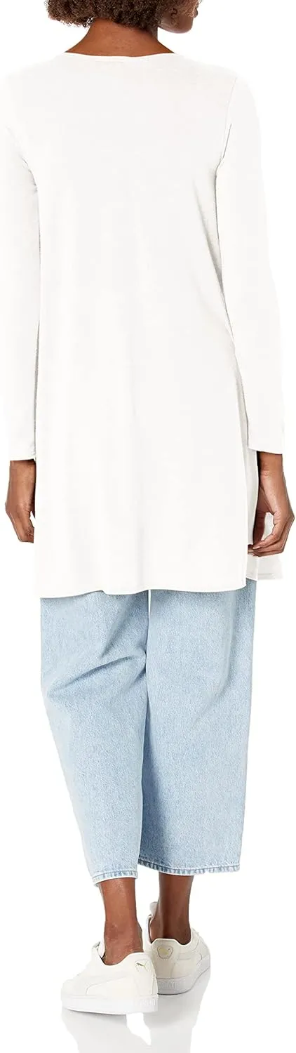 Star Vixen Women's Plus Size Long Sleeve Open Front Casual Cardigan Duster Length in Light Weight Sweater Knit