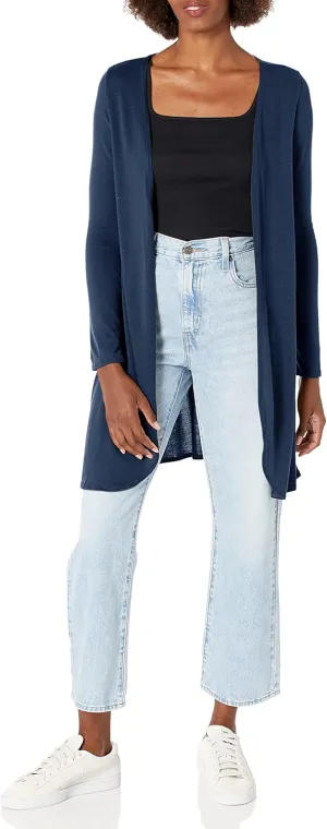 Star Vixen Women's Plus Size Long Sleeve Open Front Casual Cardigan Duster Length in Light Weight Sweater Knit