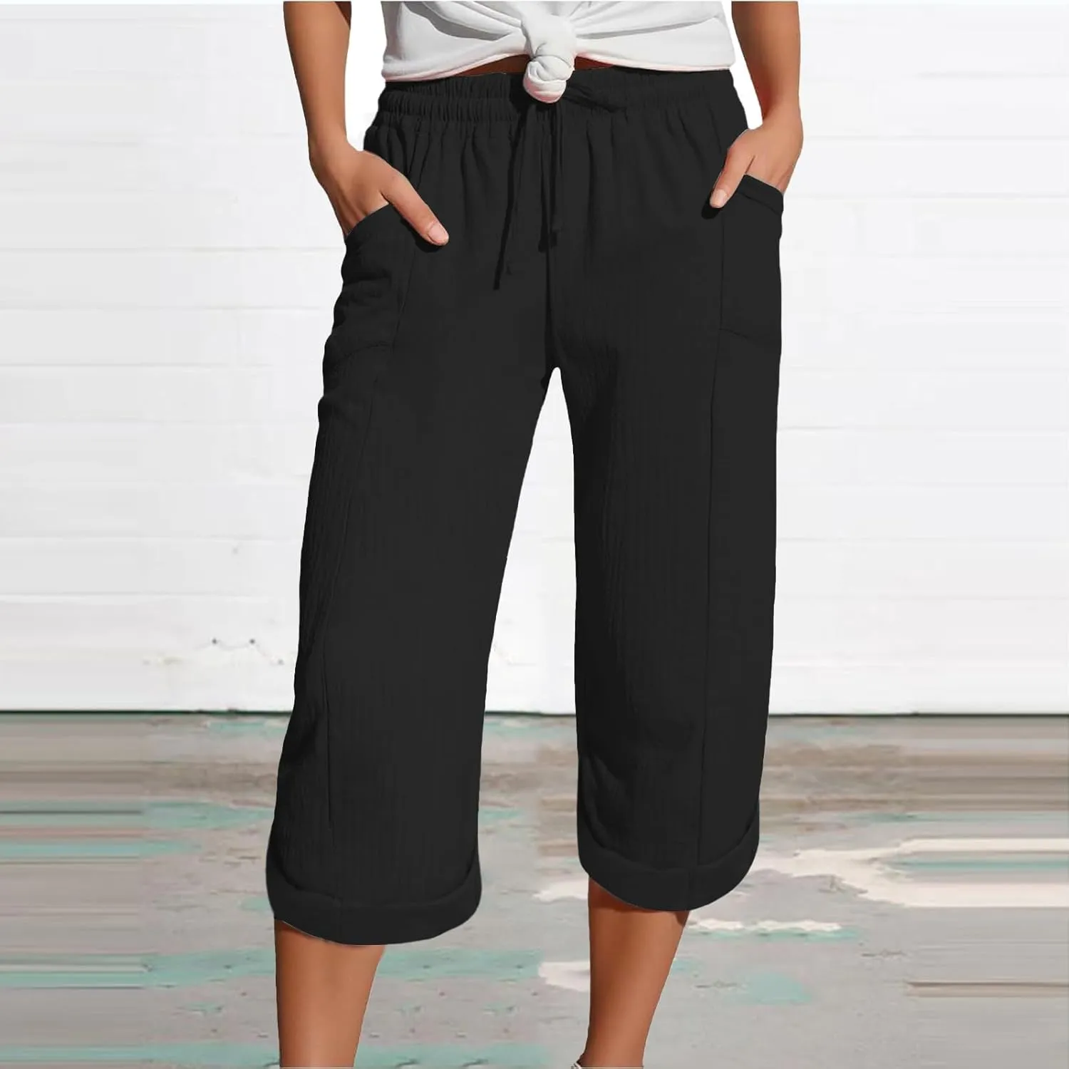 Summer Capris for Women Cotton Linen Pants Casual 2025 Loose Comfy Trendy Elastic Waist Cropped Trouser Beach Clothes