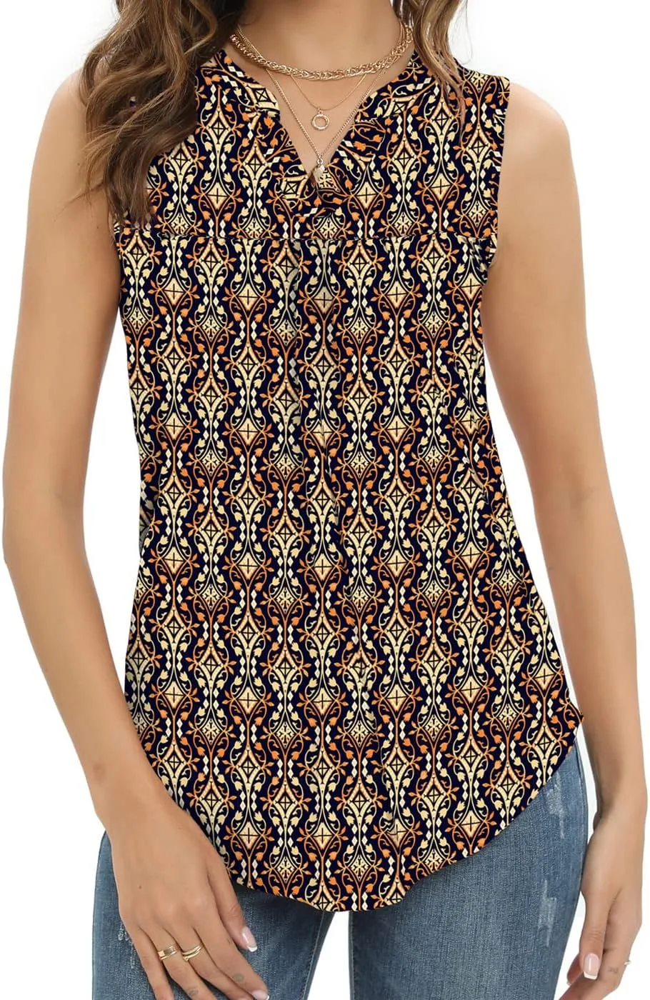 Summer Tops Sleeveless V Neck Dressy Business Casual Shirts Women's Loose Fit Blouses Flowy Cute Tank Tops Tunics for Women