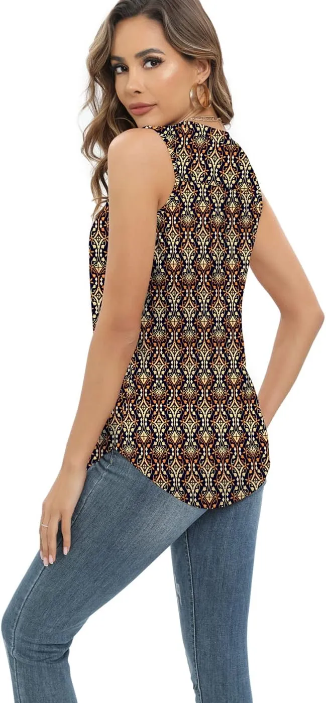 Summer Tops Sleeveless V Neck Dressy Business Casual Shirts Women's Loose Fit Blouses Flowy Cute Tank Tops Tunics for Women