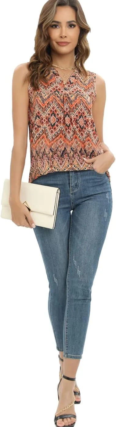 Summer Tops Sleeveless V Neck Dressy Business Casual Shirts Women's Loose Fit Blouses Flowy Cute Tank Tops Tunics for Women
