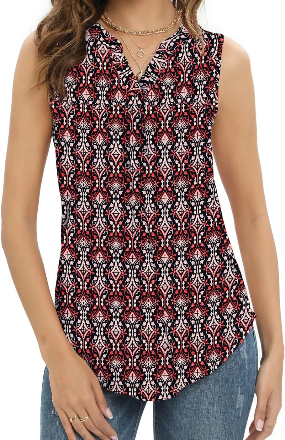Summer Tops Sleeveless V Neck Dressy Business Casual Shirts Women's Loose Fit Blouses Flowy Cute Tank Tops Tunics for Women