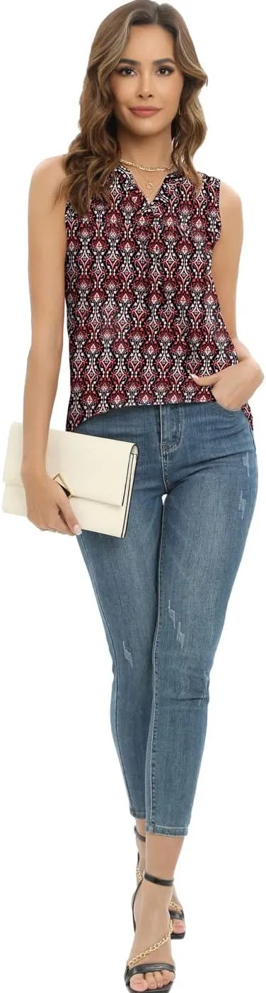 Summer Tops Sleeveless V Neck Dressy Business Casual Shirts Women's Loose Fit Blouses Flowy Cute Tank Tops Tunics for Women