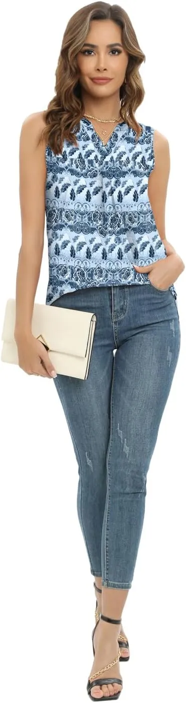 Summer Tops Sleeveless V Neck Dressy Business Casual Shirts Women's Loose Fit Blouses Flowy Cute Tank Tops Tunics for Women