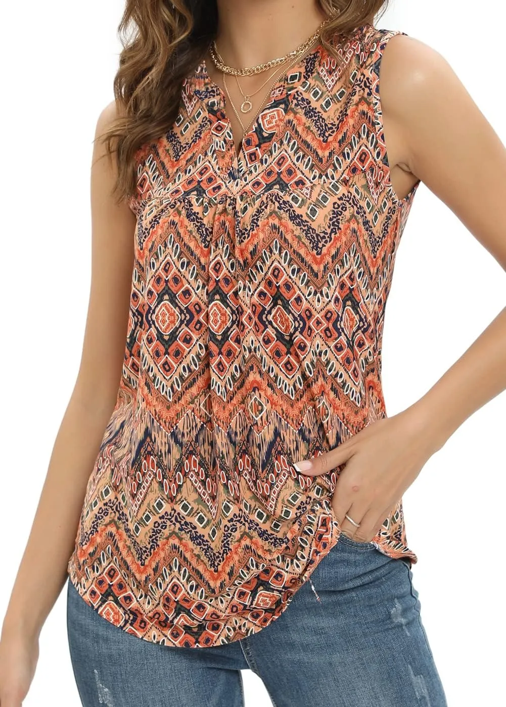 Summer Tops Sleeveless V Neck Dressy Business Casual Shirts Women's Loose Fit Blouses Flowy Cute Tank Tops Tunics for Women