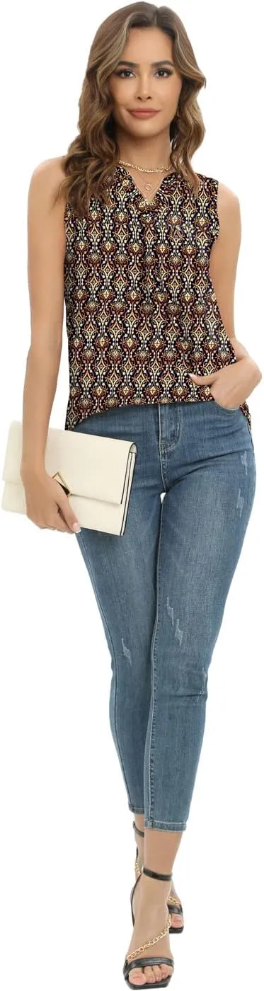 Summer Tops Sleeveless V Neck Dressy Business Casual Shirts Women's Loose Fit Blouses Flowy Cute Tank Tops Tunics for Women