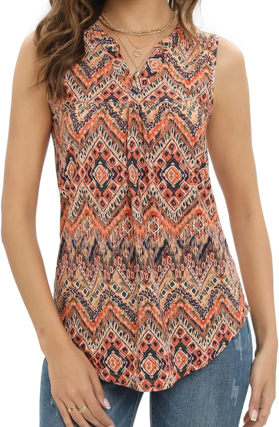 Summer Tops Sleeveless V Neck Dressy Business Casual Shirts Women's Loose Fit Blouses Flowy Cute Tank Tops Tunics for Women