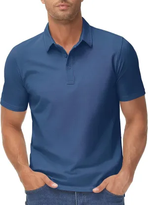 TACVASEN Mens Polo Shirts Short Sleeve Cotton Moisture Wicking Casual Cooling Golf Pique Polos for Men with 3 Buttons