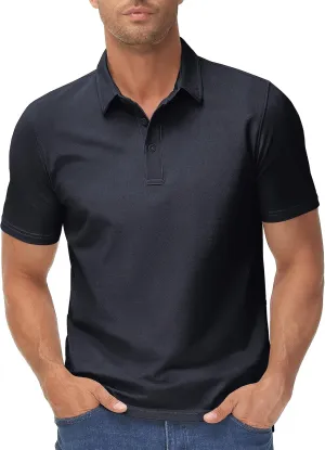TACVASEN Mens Polo Shirts Short Sleeve Cotton Moisture Wicking Casual Cooling Golf Pique Polos for Men with 3 Buttons
