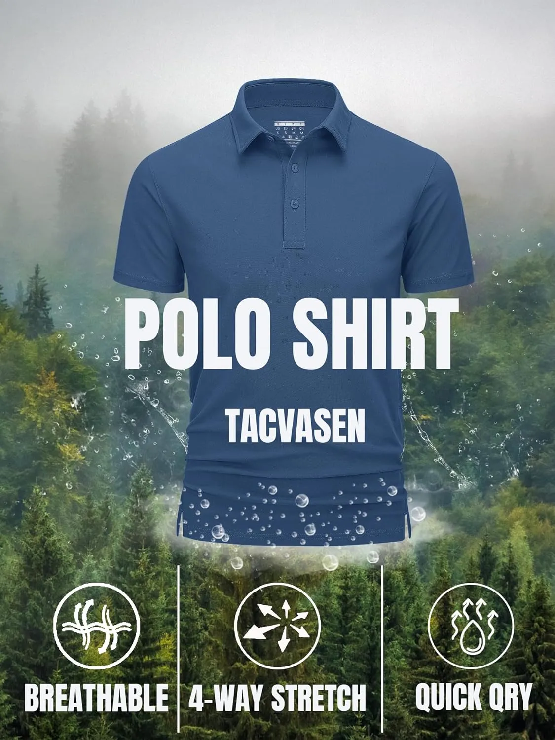 TACVASEN Mens Polo Shirts Short Sleeve Cotton Moisture Wicking Casual Cooling Golf Pique Polos for Men with 3 Buttons