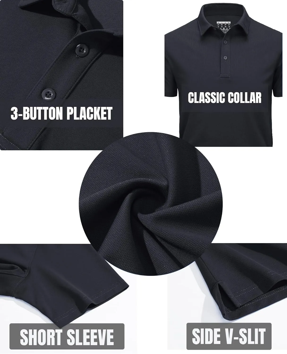 TACVASEN Mens Polo Shirts Short Sleeve Cotton Moisture Wicking Casual Cooling Golf Pique Polos for Men with 3 Buttons