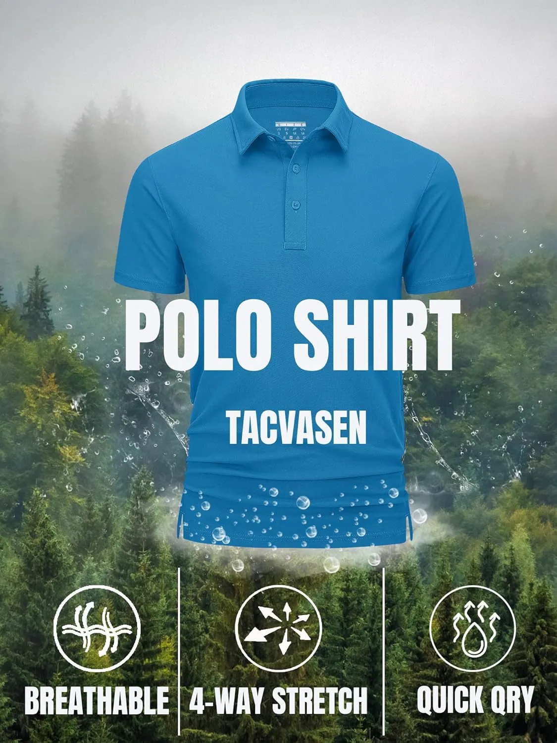 TACVASEN Mens Polo Shirts Short Sleeve Cotton Moisture Wicking Casual Cooling Golf Pique Polos for Men with 3 Buttons