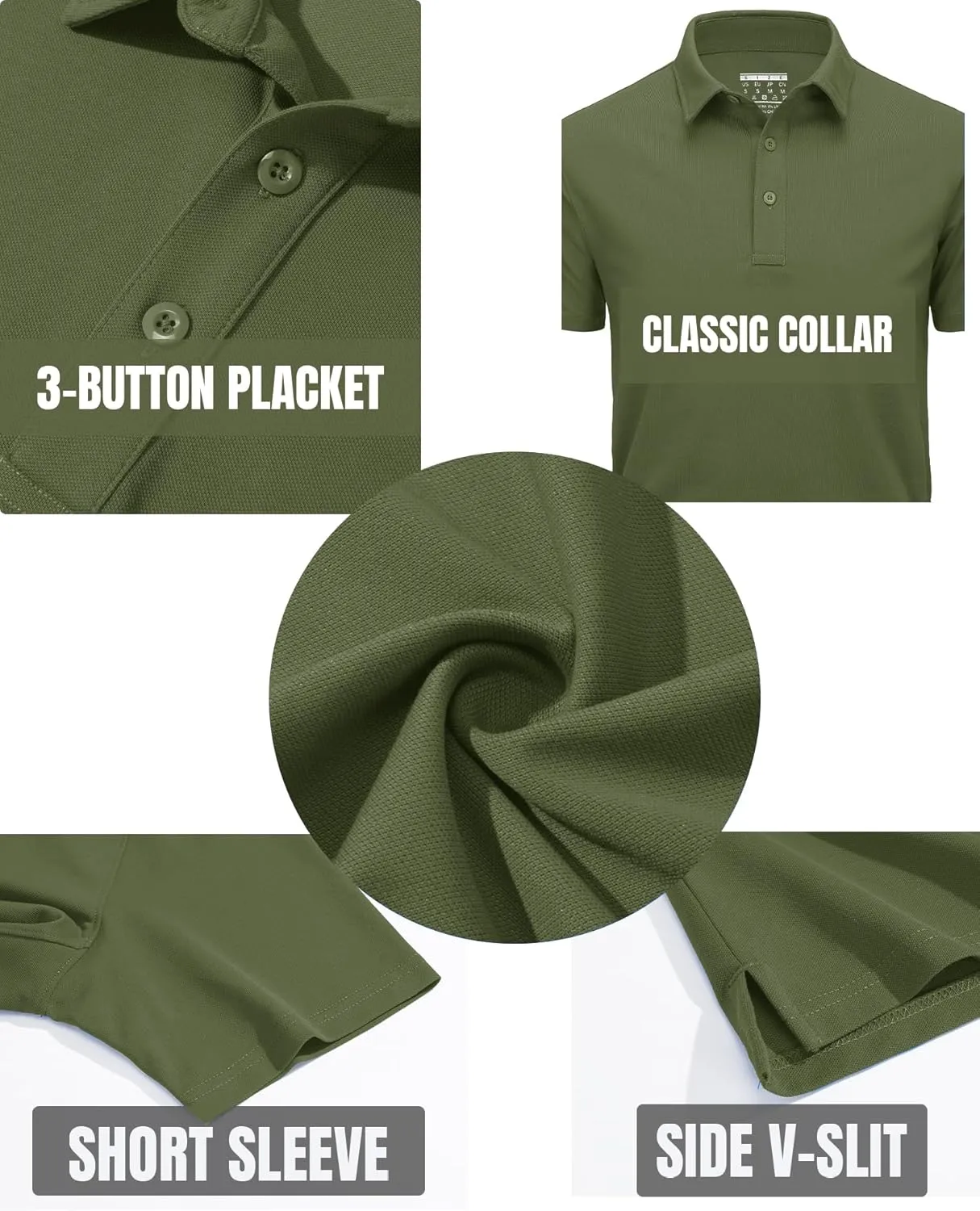 TACVASEN Mens Polo Shirts Short Sleeve Cotton Moisture Wicking Casual Cooling Golf Pique Polos for Men with 3 Buttons