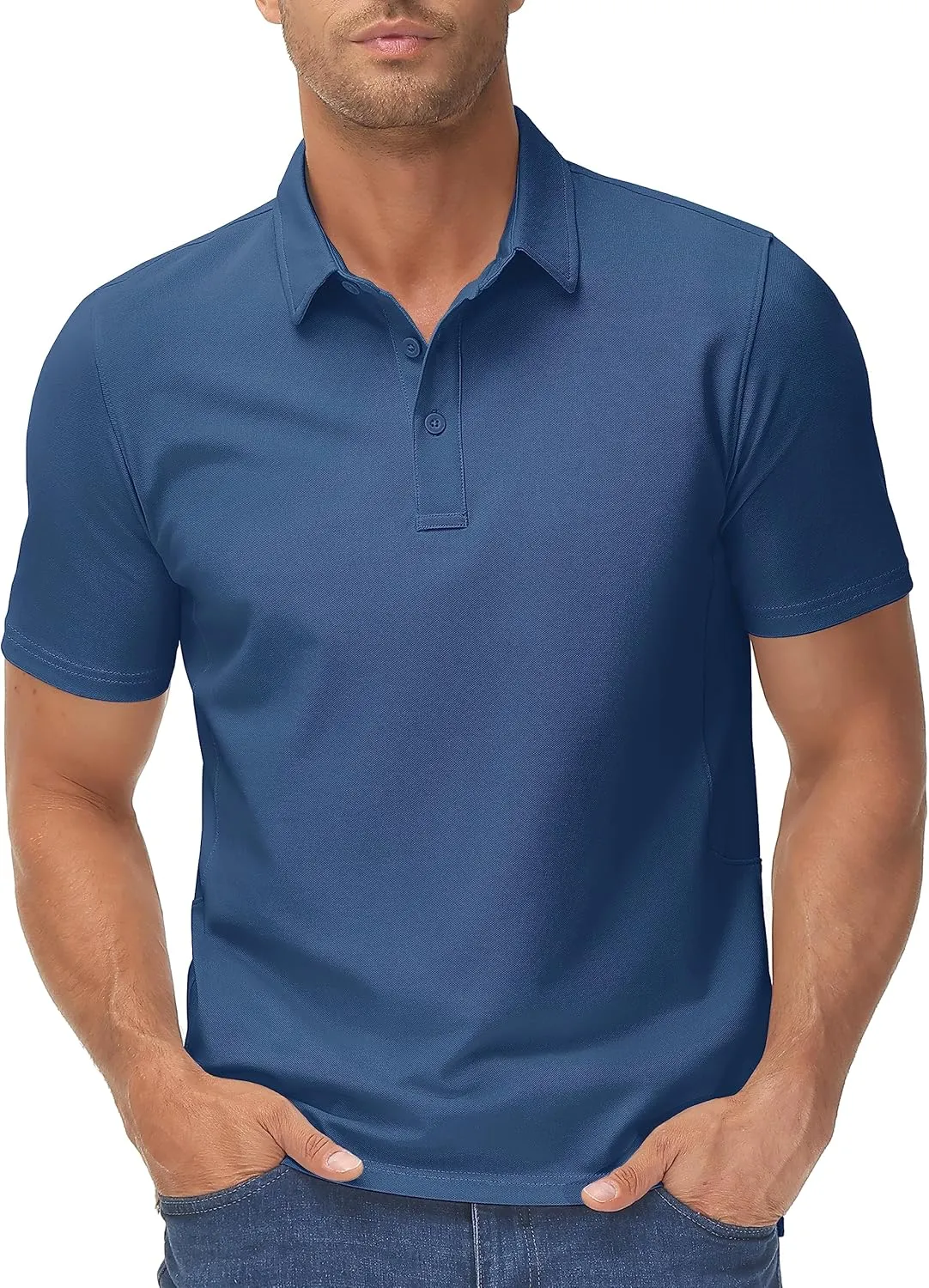TACVASEN Mens Polo Shirts Short Sleeve Cotton Moisture Wicking Casual Cooling Golf Pique Polos for Men with 3 Buttons