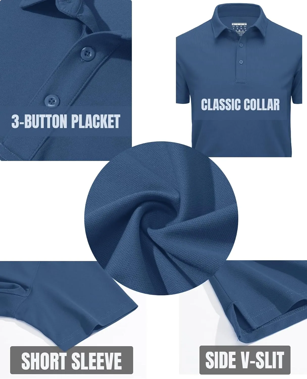 TACVASEN Mens Polo Shirts Short Sleeve Cotton Moisture Wicking Casual Cooling Golf Pique Polos for Men with 3 Buttons