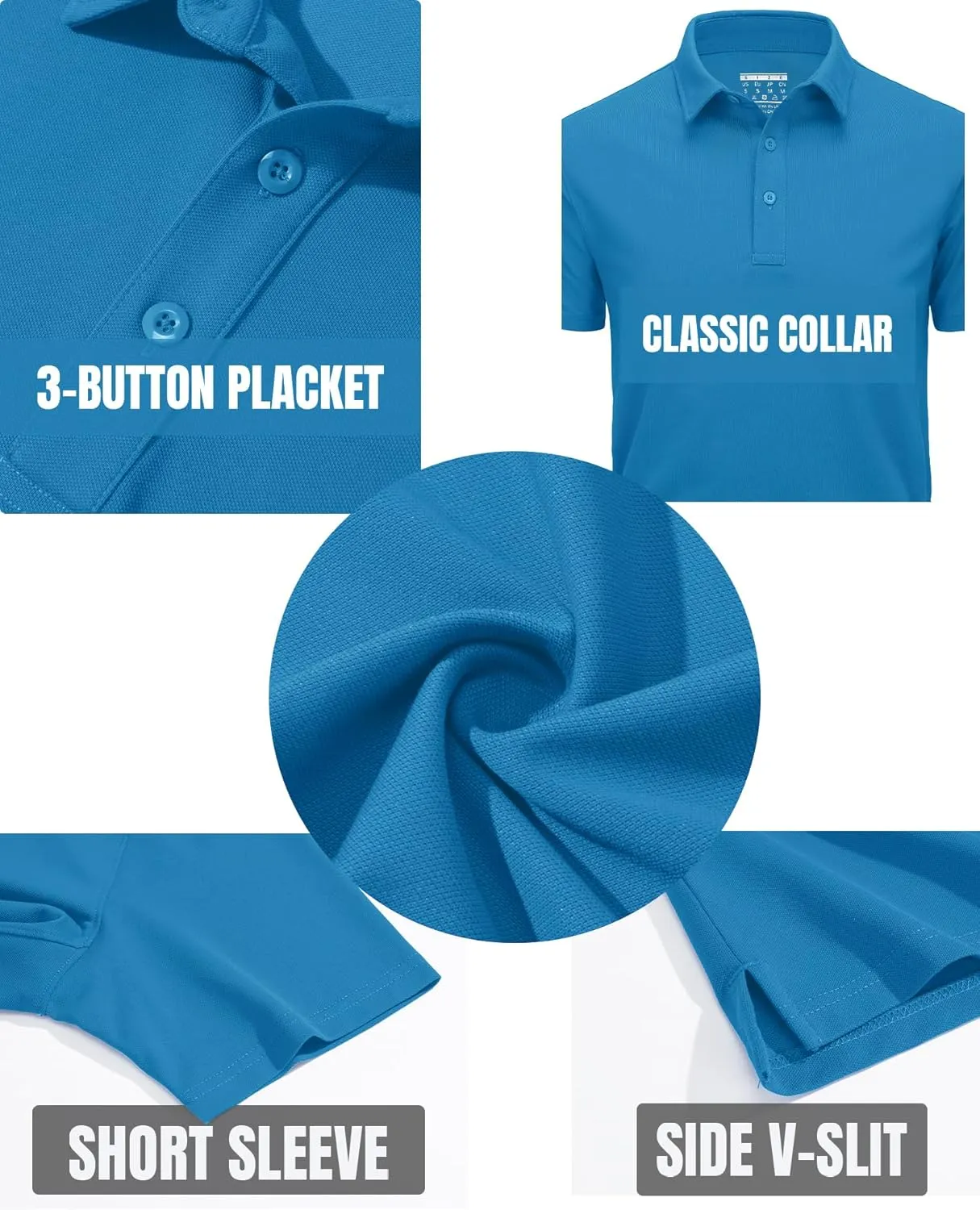 TACVASEN Mens Polo Shirts Short Sleeve Cotton Moisture Wicking Casual Cooling Golf Pique Polos for Men with 3 Buttons