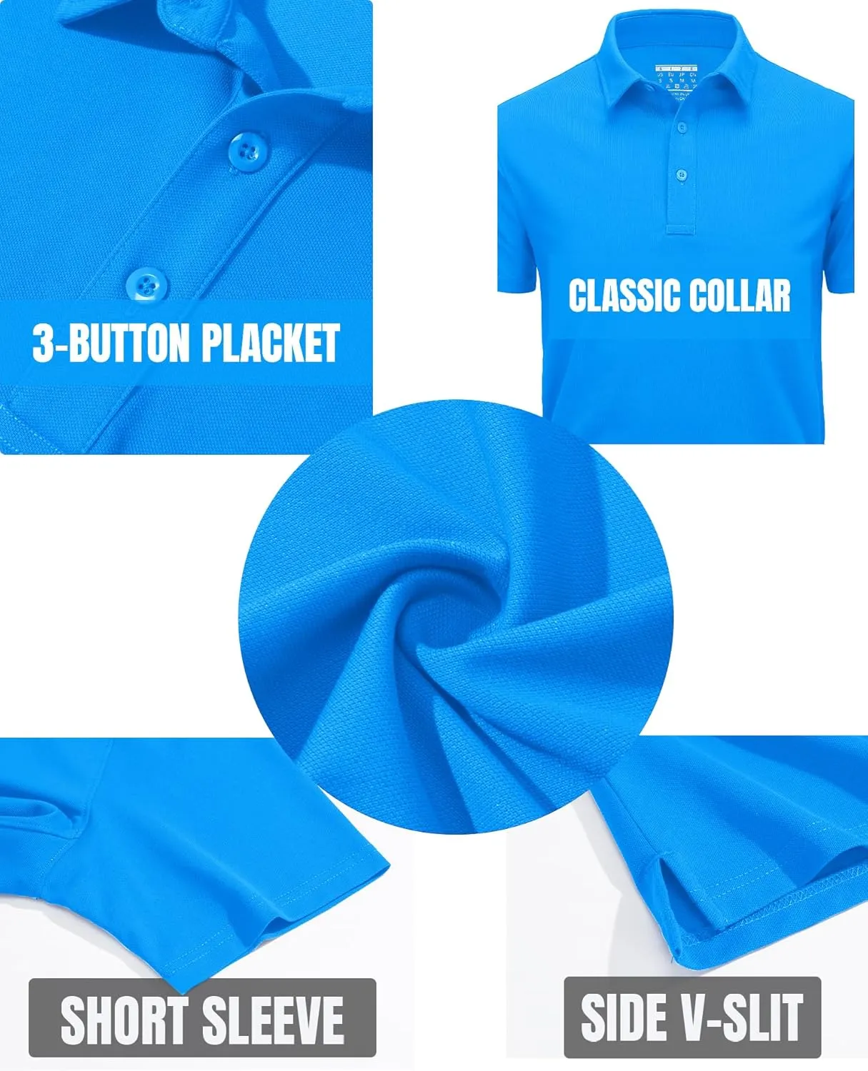 TACVASEN Mens Polo Shirts Short Sleeve Cotton Moisture Wicking Casual Cooling Golf Pique Polos for Men with 3 Buttons