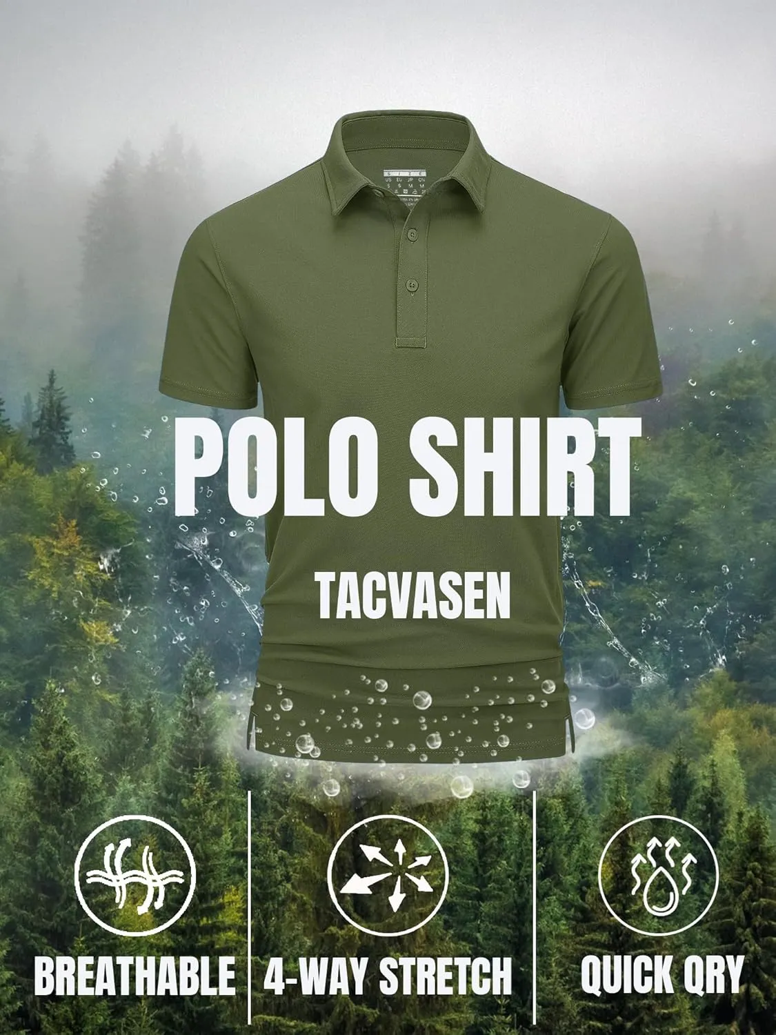 TACVASEN Mens Polo Shirts Short Sleeve Cotton Moisture Wicking Casual Cooling Golf Pique Polos for Men with 3 Buttons