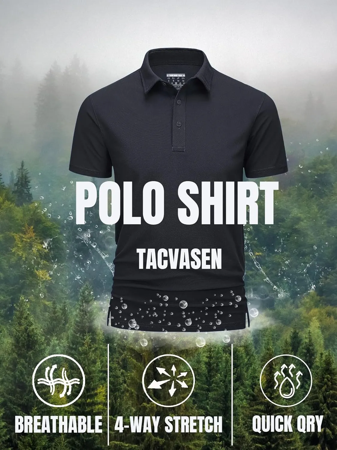TACVASEN Mens Polo Shirts Short Sleeve Cotton Moisture Wicking Casual Cooling Golf Pique Polos for Men with 3 Buttons