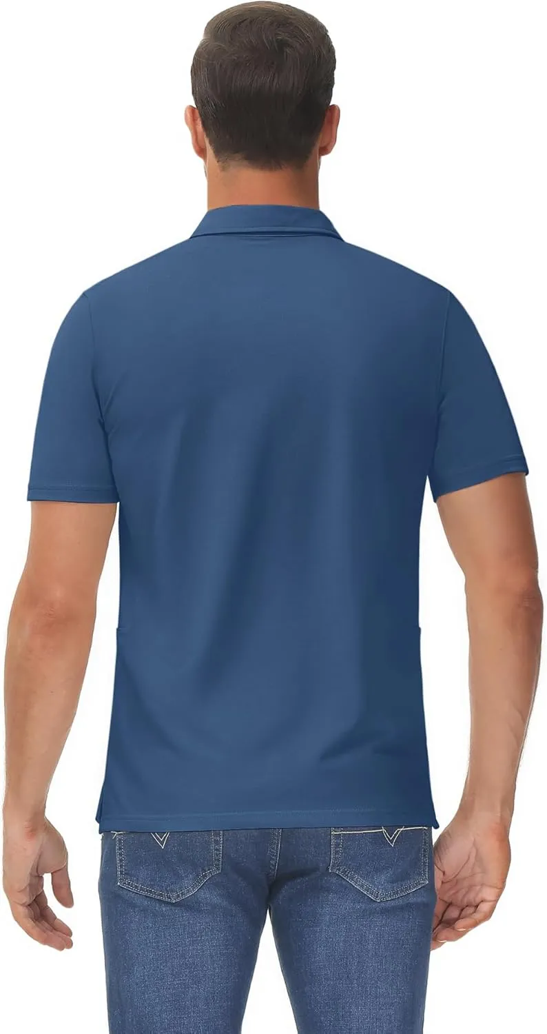 TACVASEN Mens Polo Shirts Short Sleeve Cotton Moisture Wicking Casual Cooling Golf Pique Polos for Men with 3 Buttons
