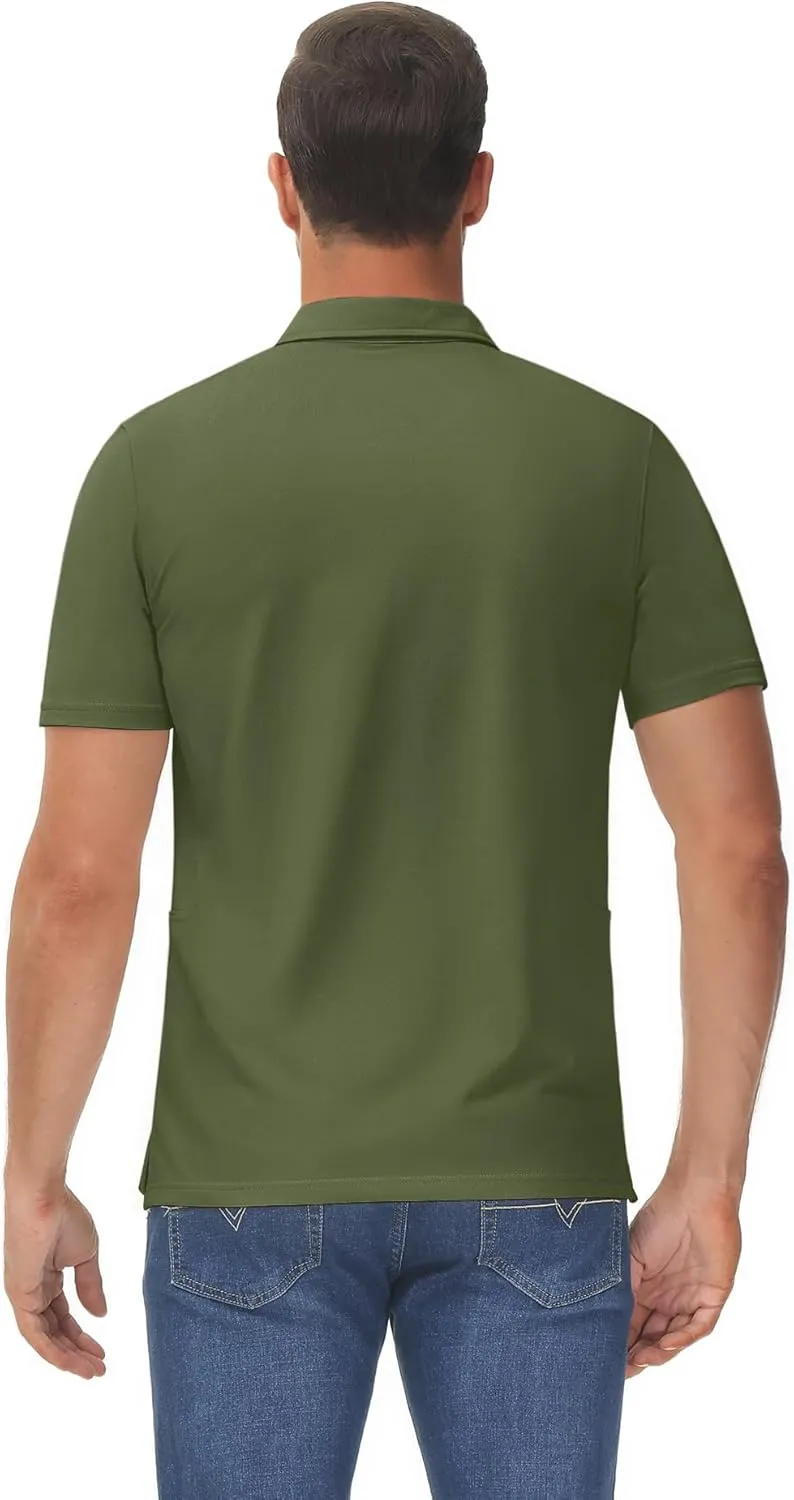 TACVASEN Mens Polo Shirts Short Sleeve Cotton Moisture Wicking Casual Cooling Golf Pique Polos for Men with 3 Buttons