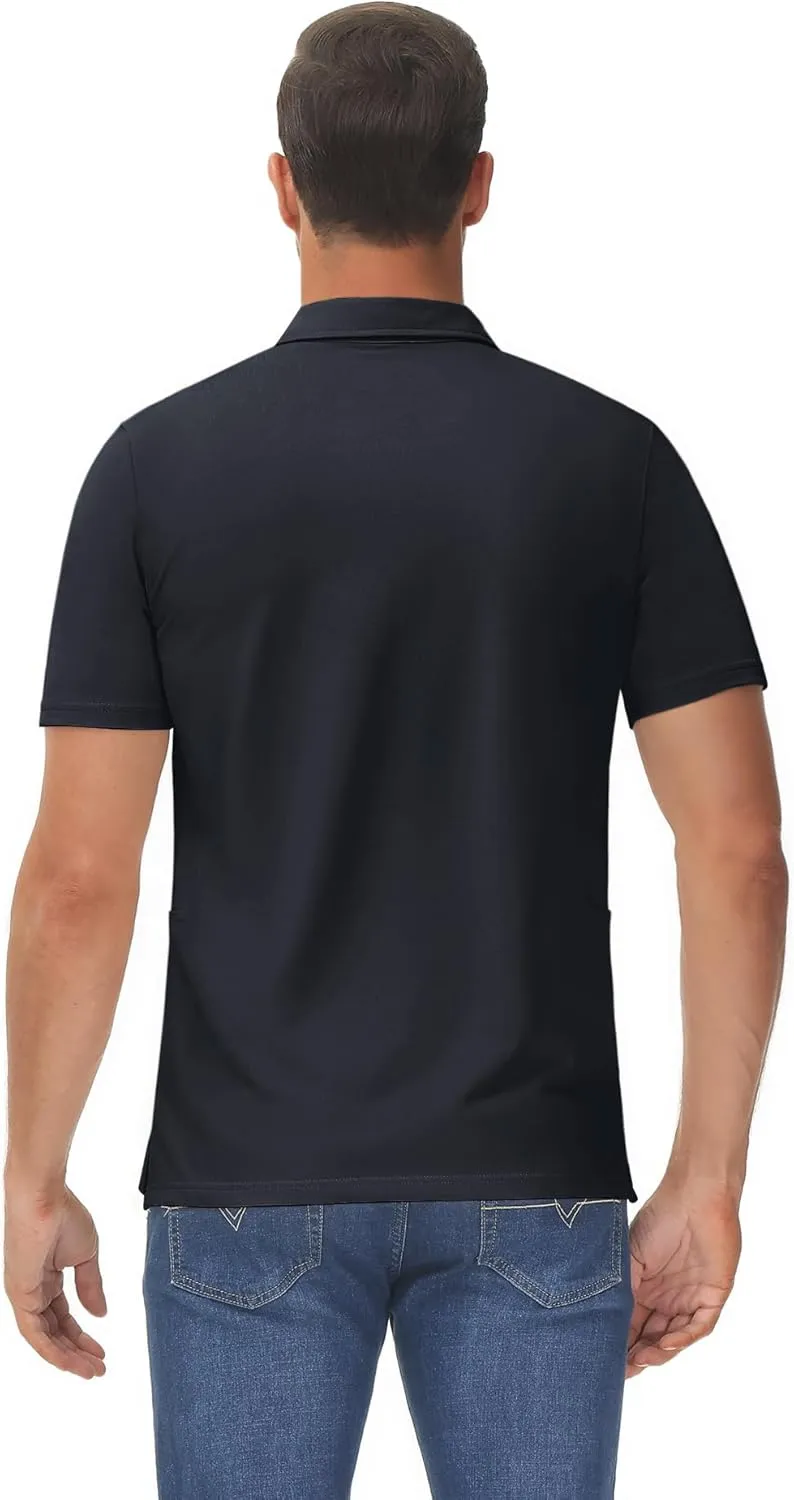 TACVASEN Mens Polo Shirts Short Sleeve Cotton Moisture Wicking Casual Cooling Golf Pique Polos for Men with 3 Buttons