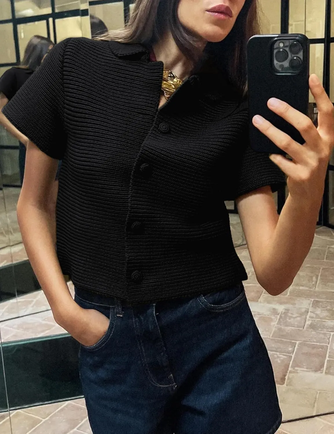 Tanming Womens Cardigan Sweaters Soft Chunky Knit Top Short Sleeve Button Loose Outerwear Sweater