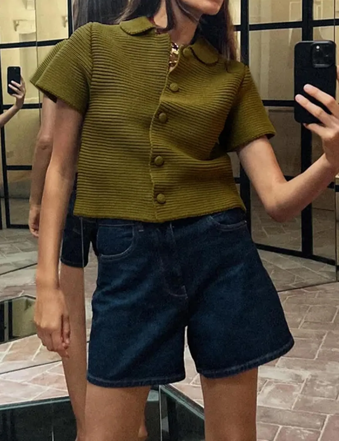 Tanming Womens Cardigan Sweaters Soft Chunky Knit Top Short Sleeve Button Loose Outerwear Sweater