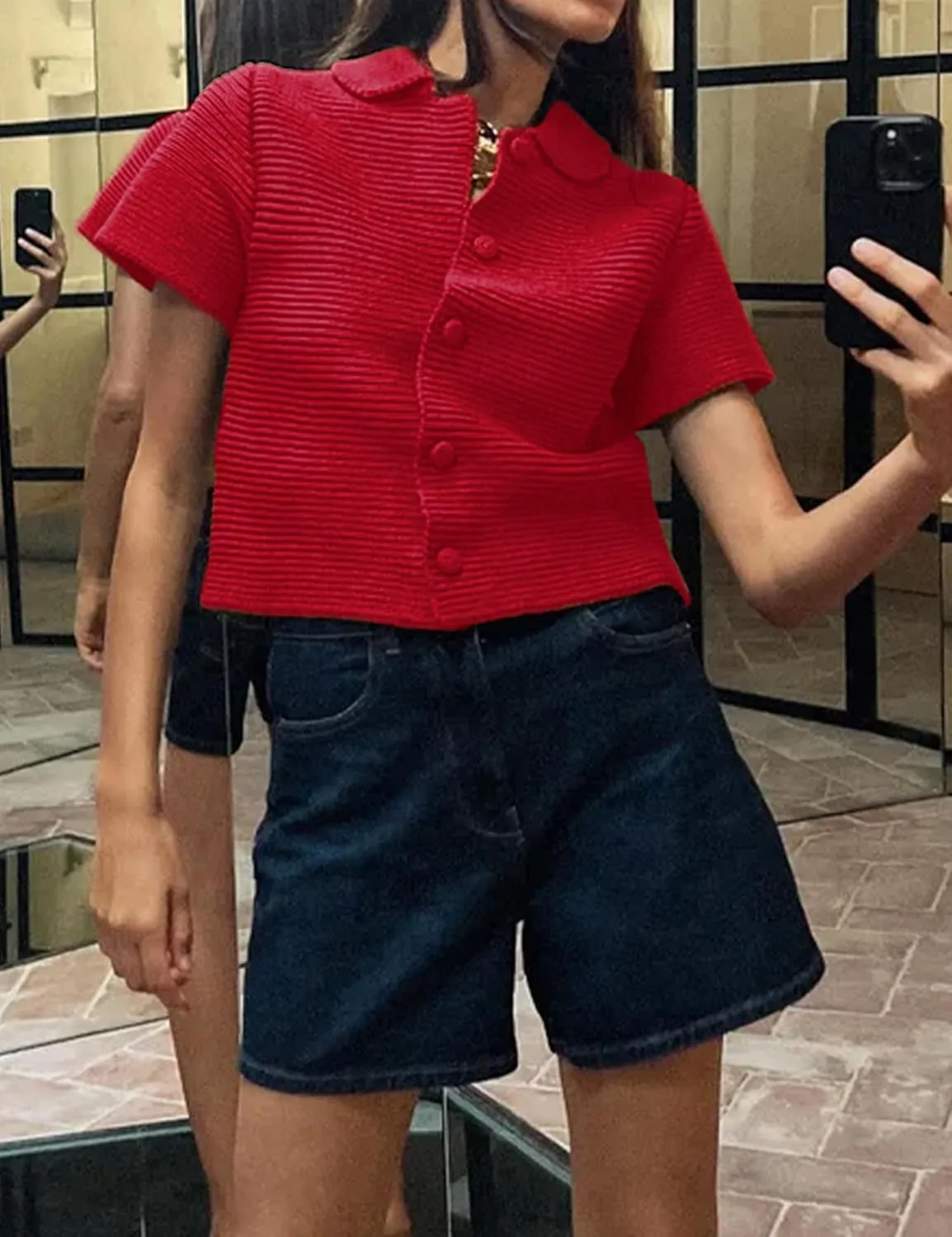 Tanming Womens Cardigan Sweaters Soft Chunky Knit Top Short Sleeve Button Loose Outerwear Sweater