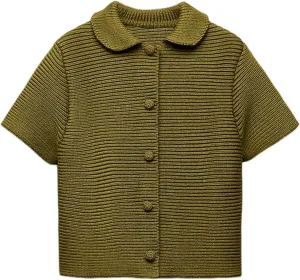 Tanming Womens Cardigan Sweaters Soft Chunky Knit Top Short Sleeve Button Loose Outerwear Sweater