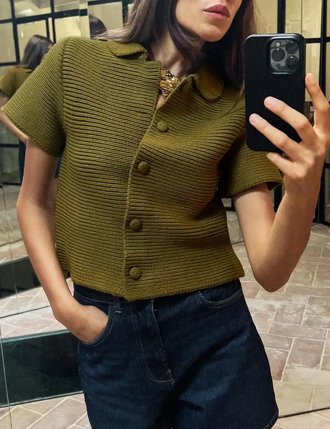 Tanming Womens Cardigan Sweaters Soft Chunky Knit Top Short Sleeve Button Loose Outerwear Sweater
